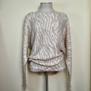 ABERCROMBIE & FITCH Beige & White Zebra Print Boatneck Dolman Sweater Large